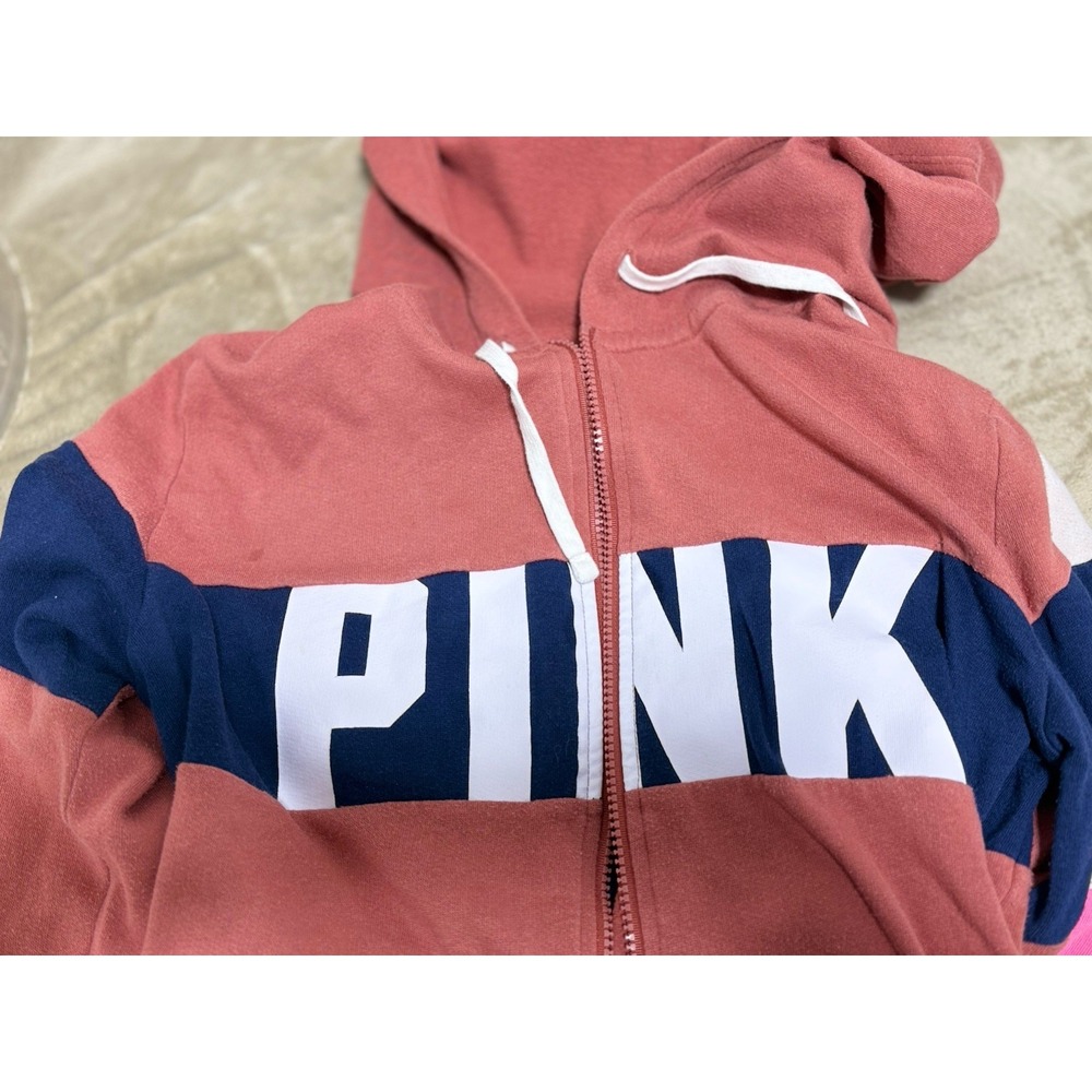 Victoria's Secret PINK Zip‎ Hoodie Color Block Blue White Large Gym School Class - Picture 6 of 7